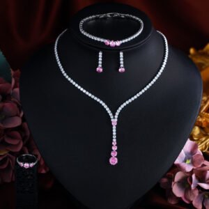 French-style Minimalist Luxury Zircon Necklace Earrings Bracelet And Ring Set 4-piece Set